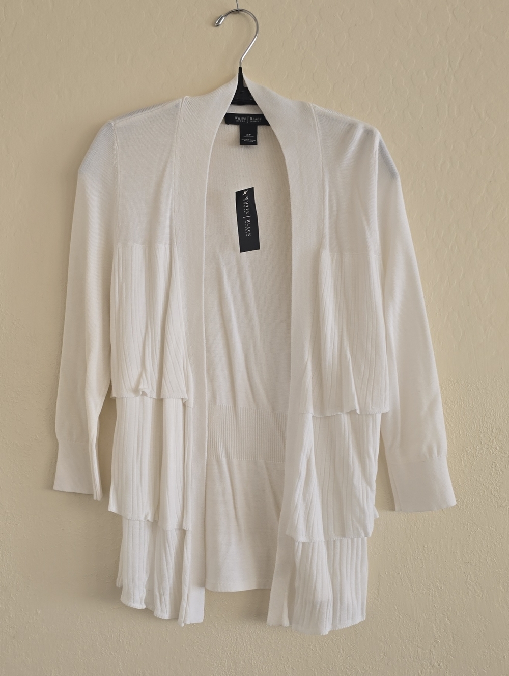 White House Black Market Cream Tiered Open-Front Cardigan